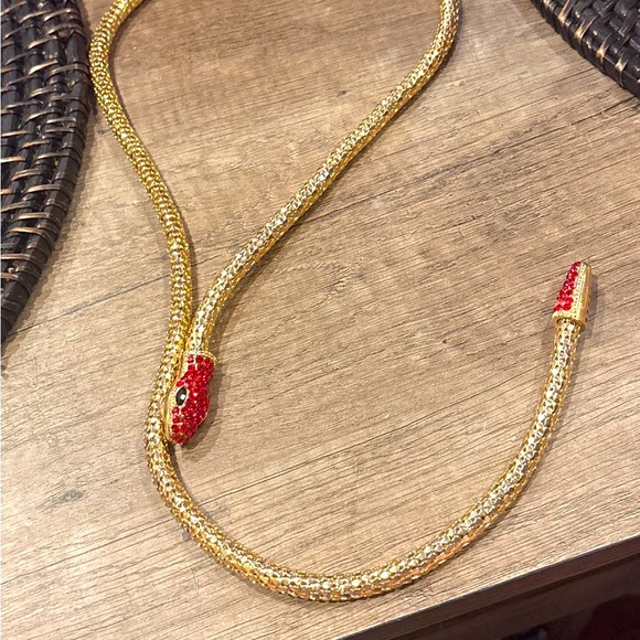 Gold and Red Snake Necklace - Picture 1 of 6